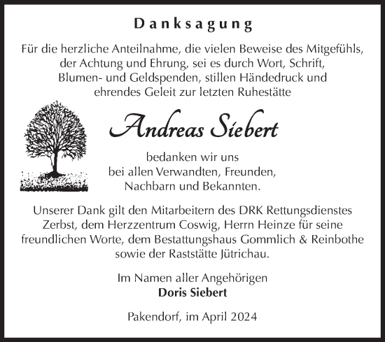 Traueranzeige von Andreas Siebert von Volksstimme Zerbst