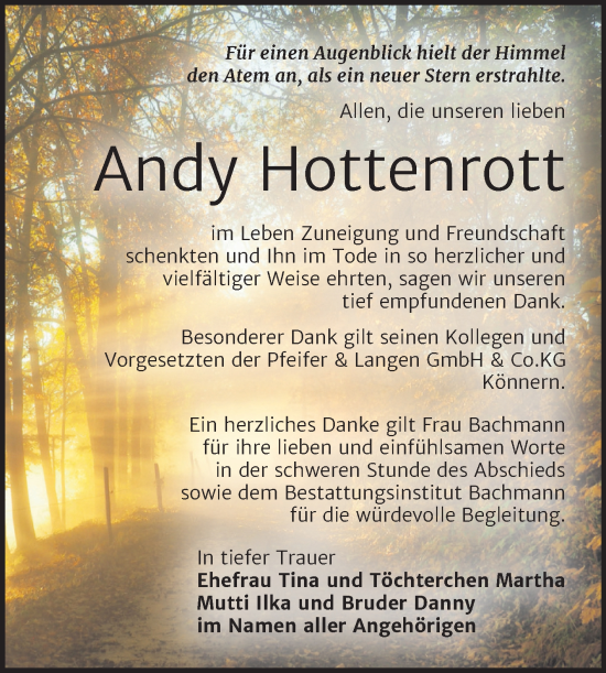 Traueranzeige von Andy Hottenrott von Trauerkombi Köthen