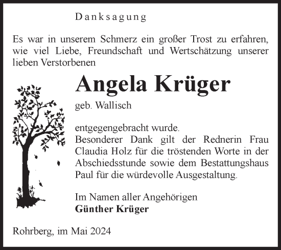 Traueranzeige von Angela Krüger von Volksstimme Altmark West