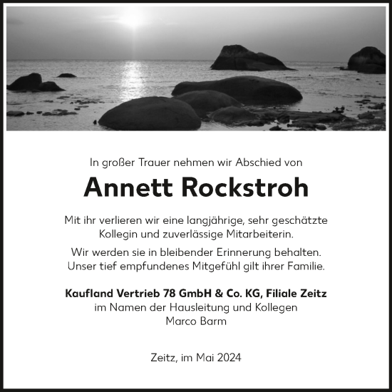 Traueranzeige von Annett Rockstroh von Mitteldeutsche Zeitung Zeitz