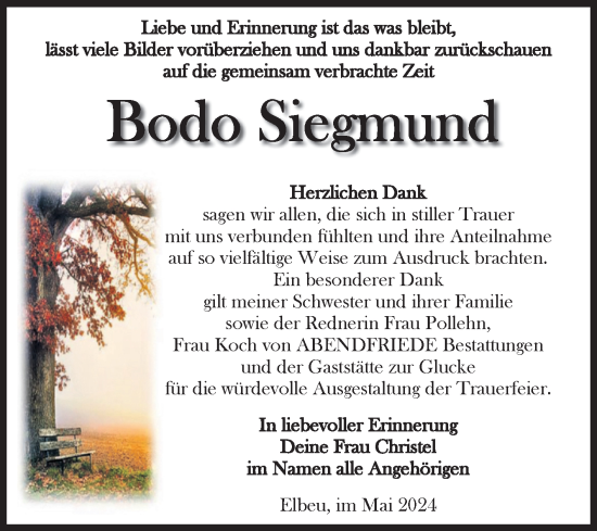Traueranzeige von Bodo Siegmund von Volksstimme Haldensleben/Wolmirstedt