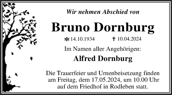 Traueranzeige von Bruno Dornburg von Trauerkombi Dessau