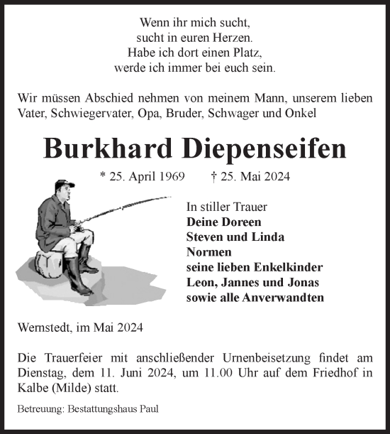 Traueranzeige von Burkhard Diepenseifen von Volksstimme Altmark West