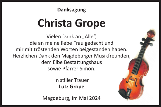 Traueranzeige von Christa Grope von Volksstimme Magdeburg