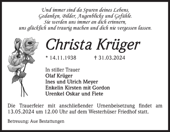 Traueranzeige von Christa Krüger von Volksstimme Magdeburg