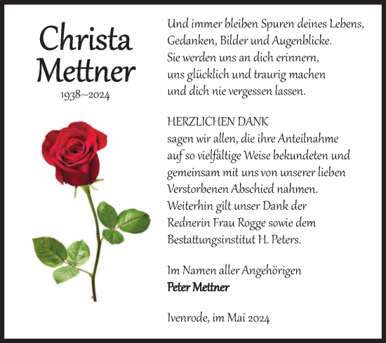 Traueranzeige von Christa Mettner von Volksstimme Haldensleben/Wolmirstedt
