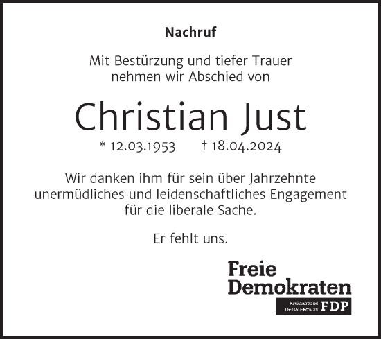 Traueranzeige von Christian Just von Mitteldeutsche Zeitung Dessau-Roßlau