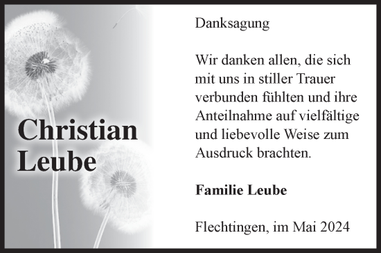 Traueranzeige von Christian Leube von Volksstimme Haldensleben/Wolmirstedt