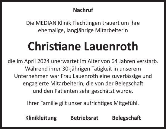 Traueranzeige von Christiane Lauenroth von Volksstimme Oschersleben/Wanzleben