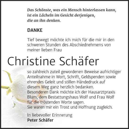 Traueranzeige von Christine Schäfer von Trauerkombi Weißenfels