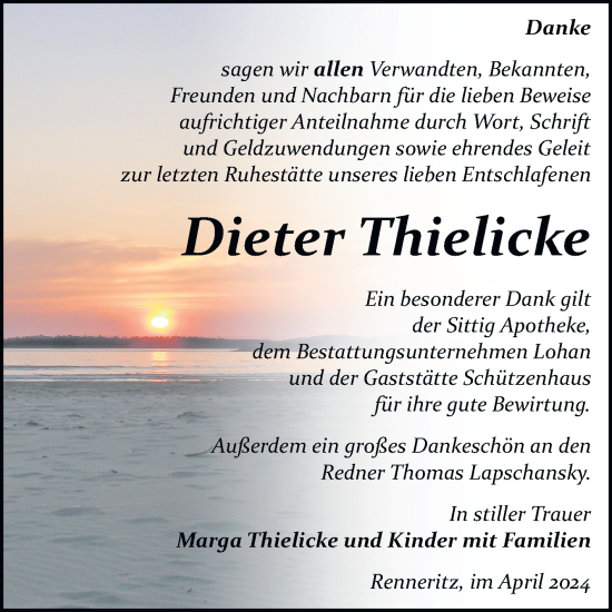Traueranzeige von Dieter Thielicke von Trauerkombi Bitterfeld