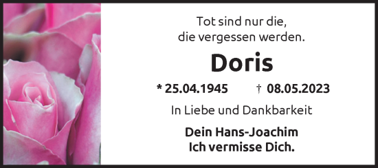 Traueranzeige von Doris  von Volksstimme Magdeburg