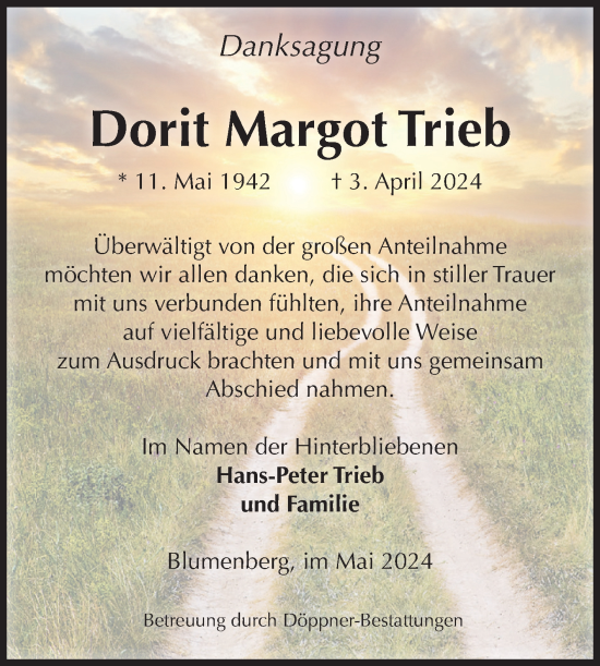 Traueranzeige von Dorit Margot Trieb von Volksstimme Oschersleben/Wanzleben