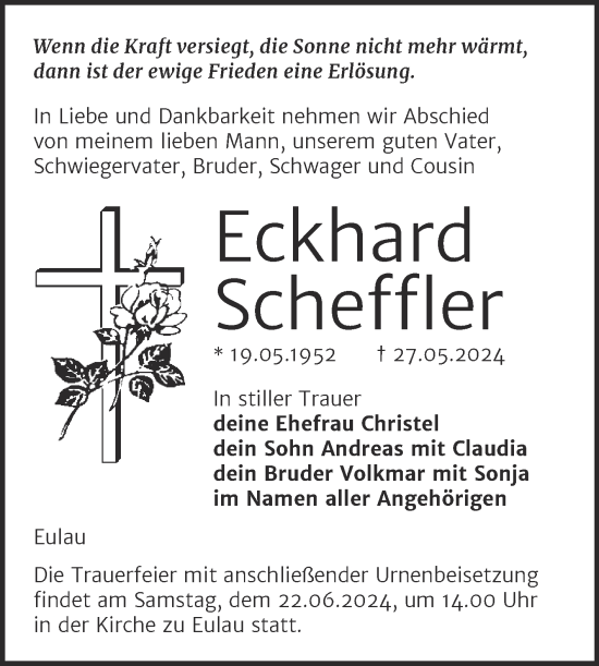 Traueranzeige von Eckhard Scheffler von Naumburger Tageblatt