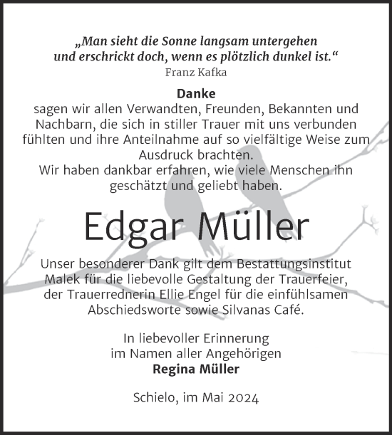 Traueranzeige von Edgar Müller von Trauerkombi Quedlinburg