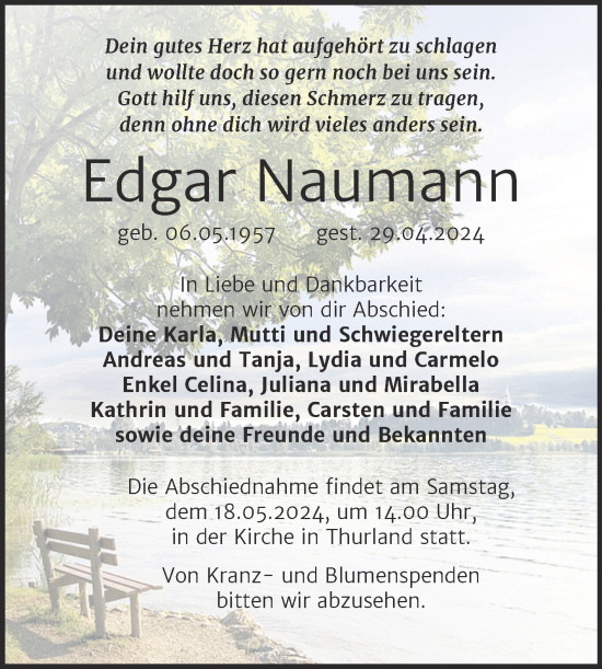 Traueranzeige von Edgar Naumann von Trauerkombi Bitterfeld