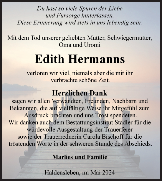 Traueranzeige von Edith Hermanns von Volksstimme Haldensleben/Wolmirstedt