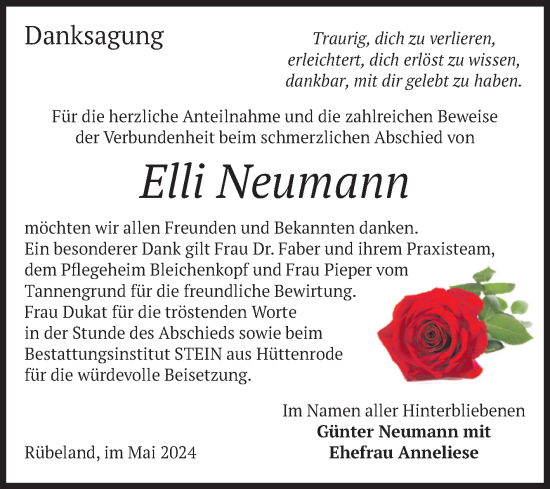 Traueranzeige von Elli Neumann von Volksstimme Wernigerode