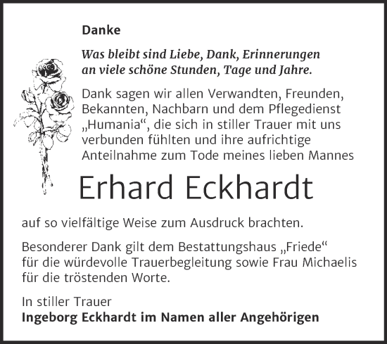 Traueranzeige von Erhard Eckhardt von Trauerkombi Dessau