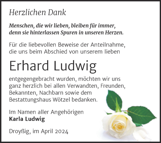 Traueranzeige von Erhard Ludwig von Trauerkombi Zeitz