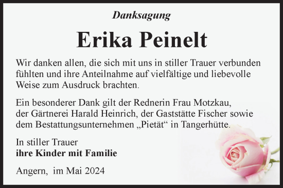 Traueranzeige von Erika Peinelt von Volksstimme Haldensleben/Wolmirstedt