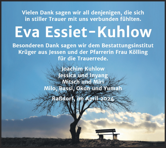 Traueranzeige von Eva Essiet-Kuhlow von Trauerkombi Wittenberg