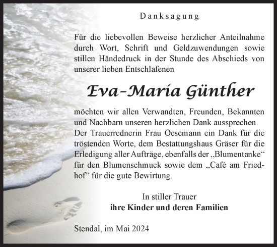 Traueranzeige von Eva-Maria Günther von Volksstimme Altmark Ost