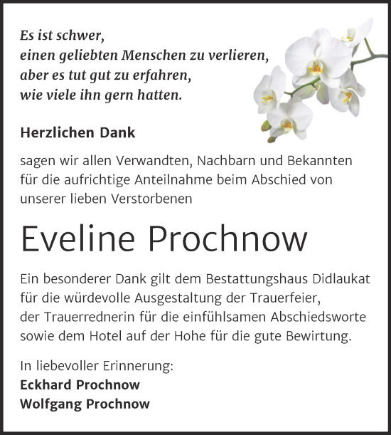 Traueranzeige von Eveline Prochnow von Trauerkombi Quedlinburg