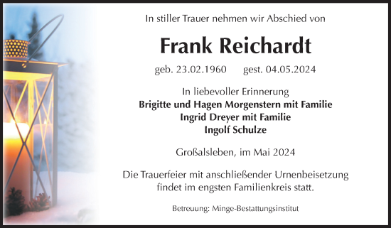 Traueranzeige von Frank Reichardt von Volksstimme Oschersleben/Wanzleben