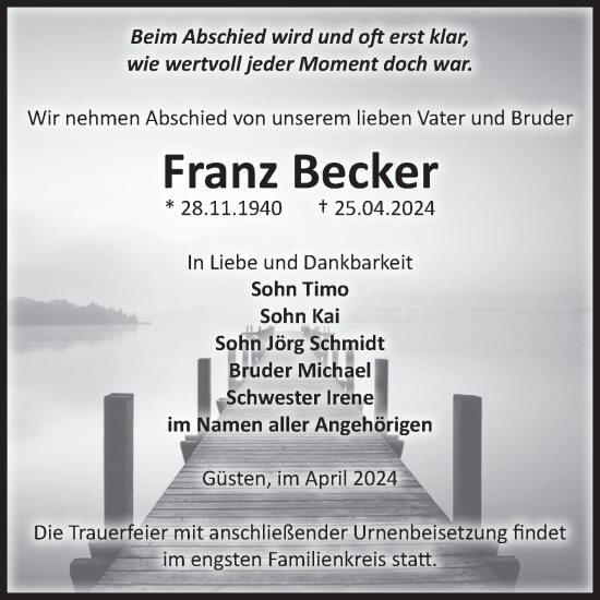 Traueranzeige von Franz Becker 