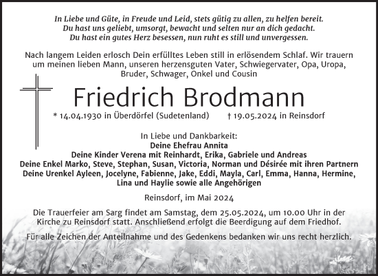 Traueranzeige von Friedrich Brodmann von Naumburger Tageblatt