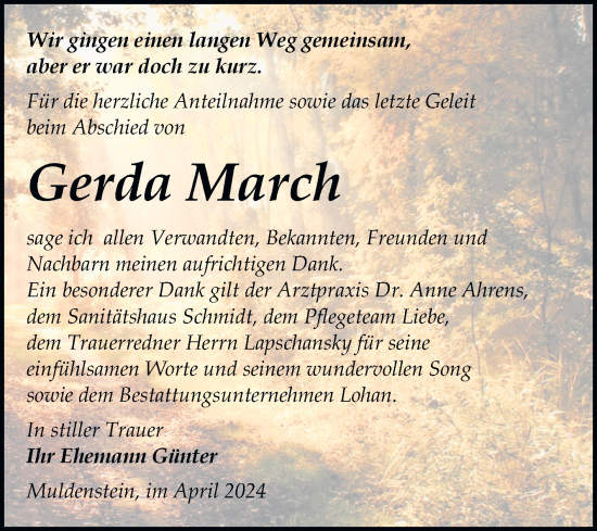 Traueranzeige von Gerda March von Trauerkombi Bitterfeld