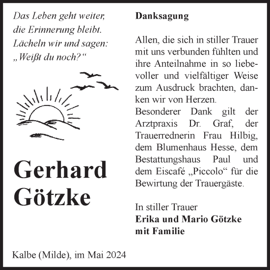 Traueranzeige von Gerhard Götzke von Volksstimme Altmark West