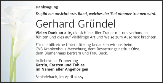 Traueranzeige von Gerhard Gründel von Mitteldeutsche Zeitung Merseburg/Querfurt