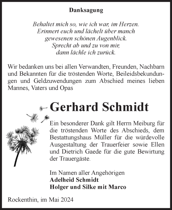 Traueranzeige von Gerhard Schmidt von Volksstimme Altmark West