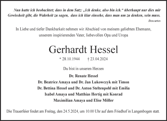 Traueranzeige von Gerhardt Hessel von Mitteldeutsche Zeitung Halle/Saalkreis