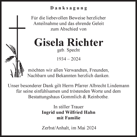 Traueranzeige von Gisela Richter von Volksstimme Zerbst