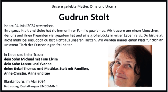 Traueranzeige von Gudrun Stolt von Volksstimme Wernigerode