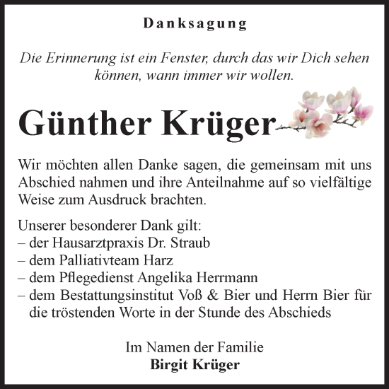 Traueranzeige von Günther Krüger von Volksstimme Wernigerode