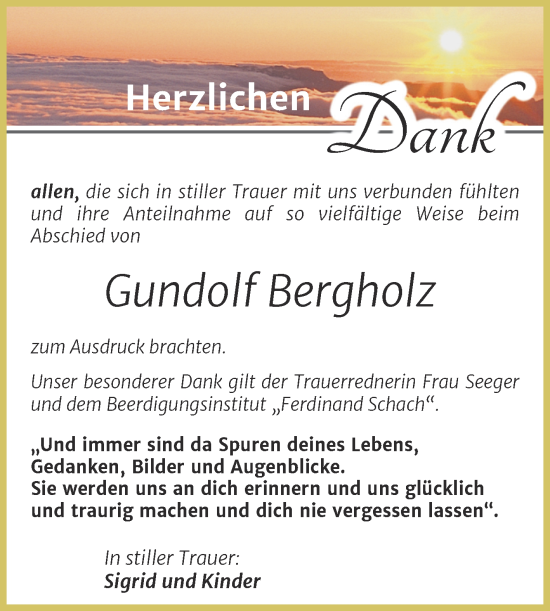 Traueranzeige von Gundolf Bergholz von Trauerkombi Wittenberg