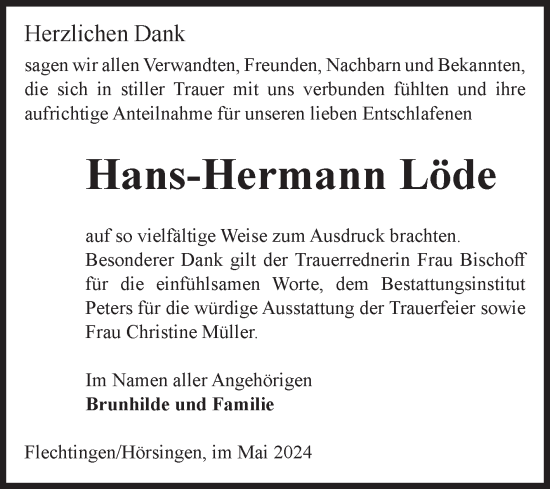 Traueranzeige von Hans-Hermann Löde von Volksstimme Haldensleben/Wolmirstedt