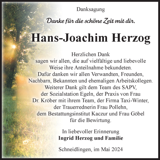 Traueranzeige von Hans-Joachim Herzog von Volksstimme Staßfurt