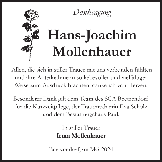 Traueranzeige von Hans-Joachim Mollenhauer von Volksstimme Altmark West