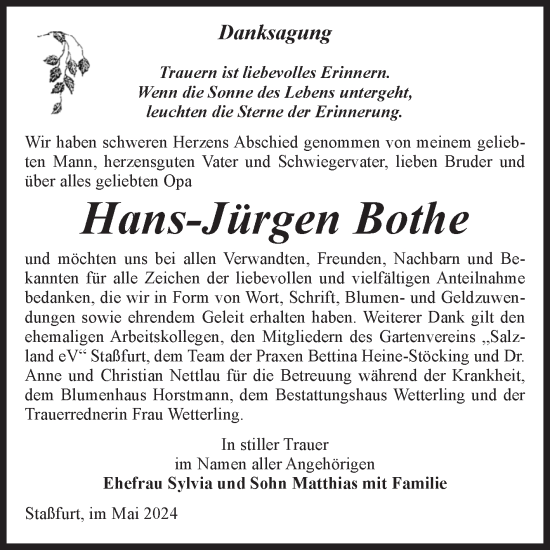 Traueranzeige von Hans-Jürgen Bothe von Volksstimme Staßfurt
