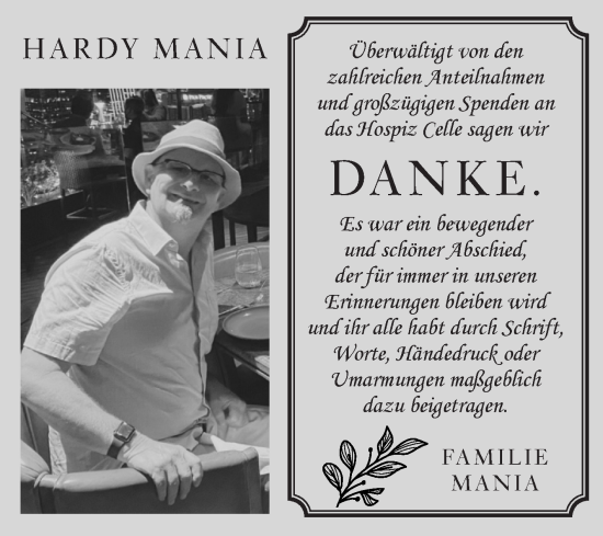 Traueranzeige von Hardy Mania von Volksstimme Oschersleben/Wanzleben