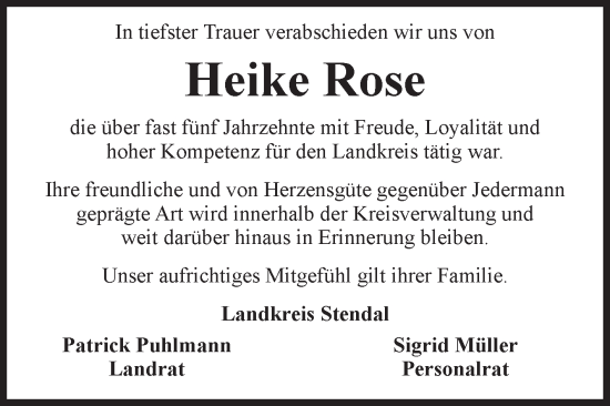 Traueranzeige von Heike Rose 