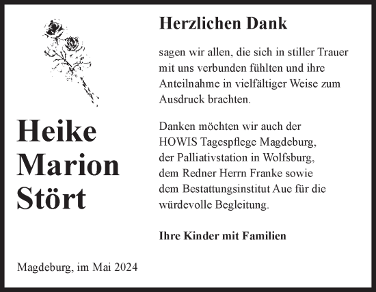 Traueranzeige von Heike Marion Stört von Volksstimme Magdeburg