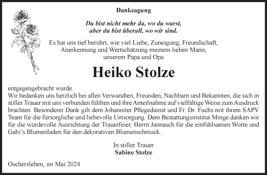 Traueranzeige von Heiko Stolze von Volksstimme Oschersleben/Wanzleben