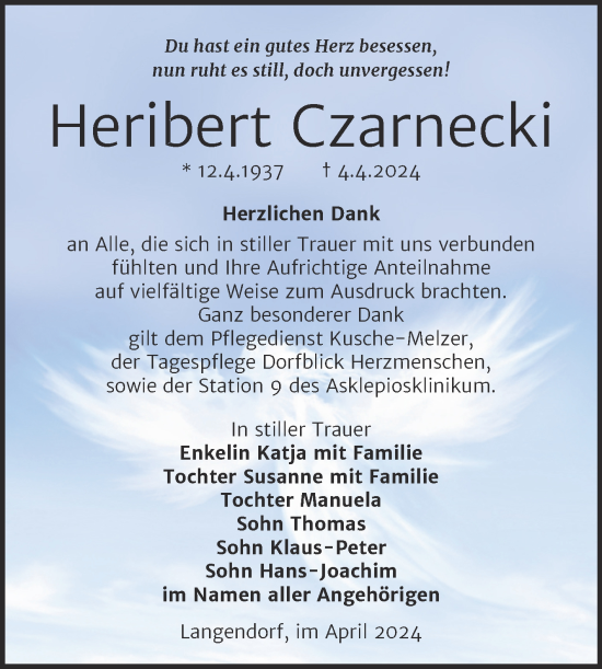 Traueranzeige von Heribert Czarnecki von Super Sonntag Weißenfels