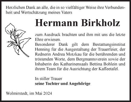 Traueranzeige von Hermann Birkholz von Volksstimme Haldensleben/Wolmirstedt
